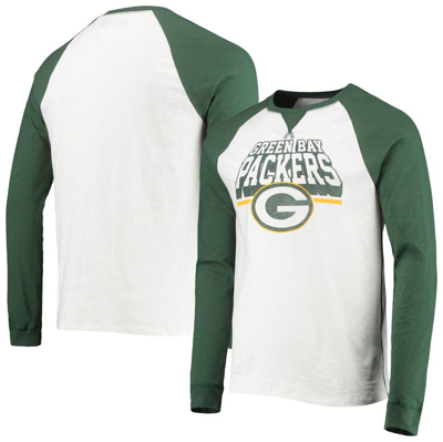 Junk Food Men's  White, Green Bay Packers Colorblock Raglan Long Sleeve T-shirt In White,green