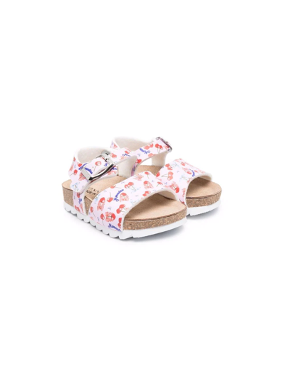 Monnalisa Babies' Cherry-print Double Buckle Sandals In Rosso+rosa