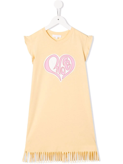Chloé Teen Heart Logo-print T-shirt Dress In Yellow