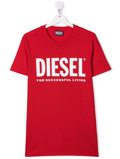 Diesel Kids' Dextra Logo-print T-shirt Dress In Red