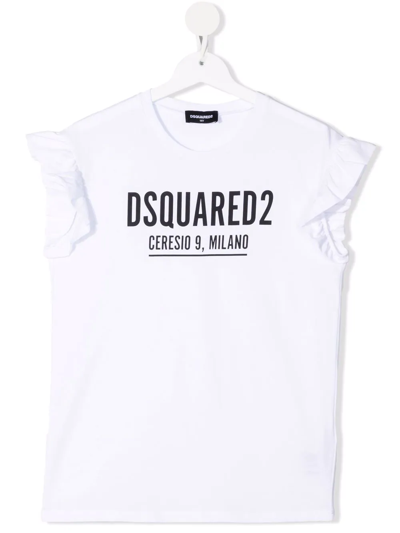 Dsquared2 Teen Logo-print Cotton T-shirt In White