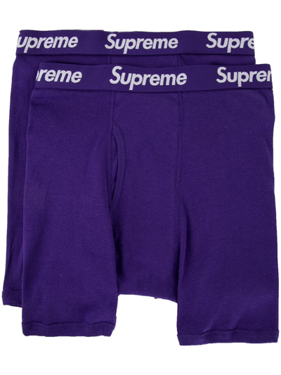Supreme X Hanes Logo-waistband Cotton Boxer Shorts In Purple