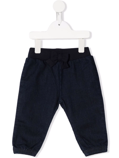 Petit Bateau Babies' Bow-fastening Jeans Trousers In Blue