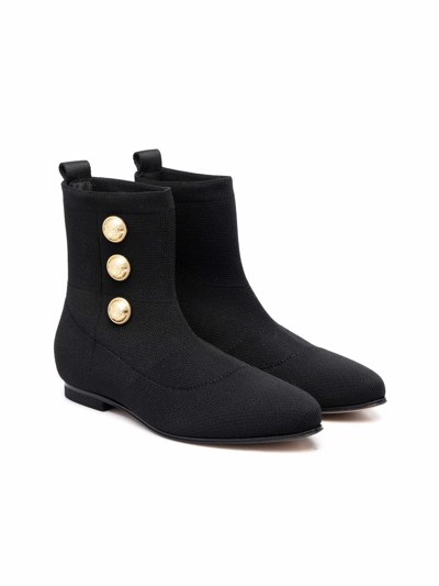 Balmain Kids' Side-button Ankle Boots In Black