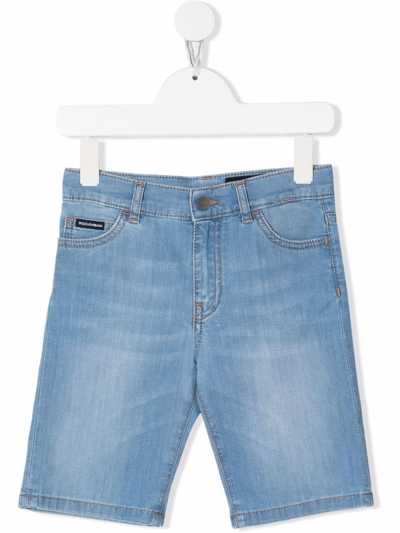 Dolce & Gabbana Kids' Logo-patch Denim Shorts In Blue