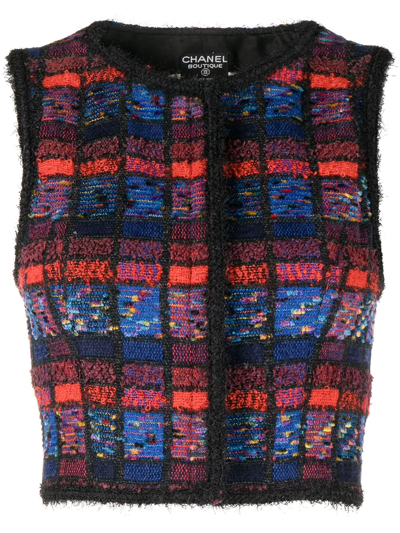 Pre-owned Chanel 1994 Tweed Cropped Waistcoat In Red