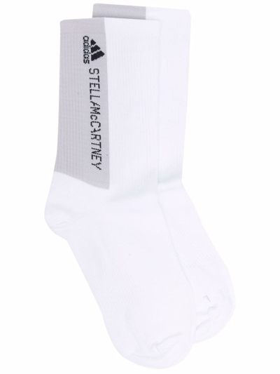 Adidas By Stella Mccartney Woven Logo Socks In White