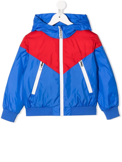 Moncler Kids' Zip-up Hooded Jacket In Blue