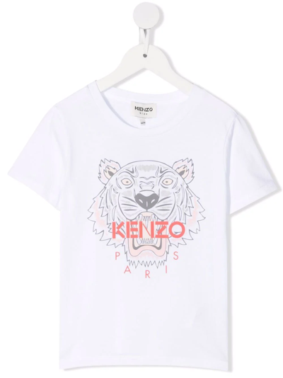 Kenzo Kids' Tiger Logo Print T-shirt In White