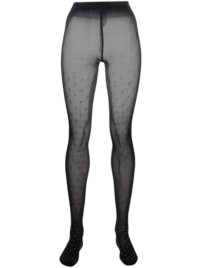 Zadig & Voltaire X Fogal Metallic All-over Logo Tights In Black