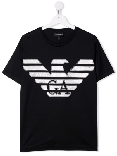 Emporio Armani Kids' Logo-patch Metallic T-shirt In Blue