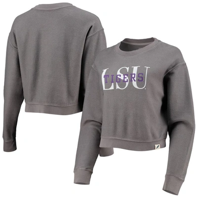 League Collegiate Wear Graphite Lsu Tigers Classic Corded Timber Crop Pullover Sweatshirt