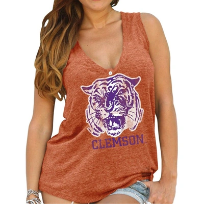 Retro Brand Womens Clemson Tigers Original  Orange Relaxed Henley Tank Top