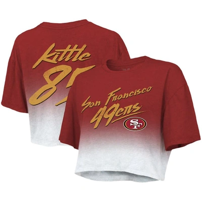 Majestic Threads George Kittle Scarlet/white San Francisco 49ers Dip-dye Player Name & Number Crop T In Scarlet,white