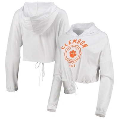Summit Sportswear White Clemson Tigers Poppy Cinched Cropped Hoodie Long Sleeve T-shirt