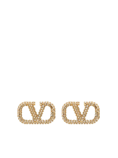 Valentino Garavani Vlogo Signature Crystal-embellished Stud Earrings In Gold