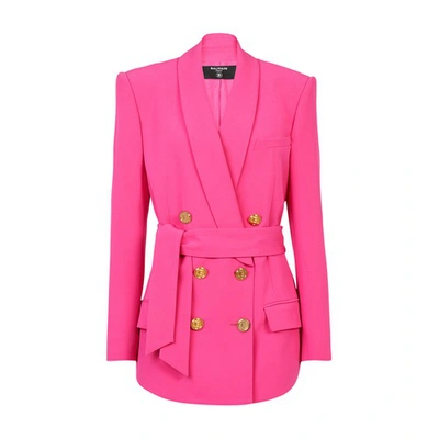 Balmain 双排扣束带西装式外套 In Fuchsia