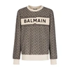 BALMAIN MONOGRAMMED COTTON SWEATSHIRT WITH FLOCKED LOGO