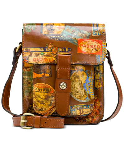 Patricia Nash Lari Leather Crossbody In Vintage Travel Sticker