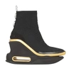 Balmain Bbold Knit Monogram Metallic Wedge Sneakers In Noir