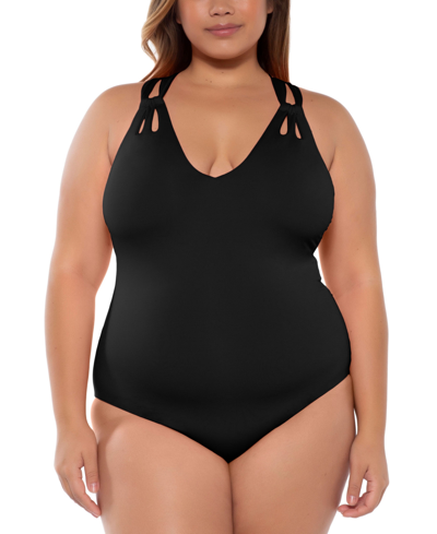 Becca Etc Plus Size Cross-back Swimsuit Women's Swimsuit In Black