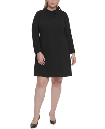 Calvin Klein Plus Size Bow Neck Sheath Dress In Black