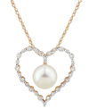 HONORA CULTURED FRESHWATER PEARL & DIAMOND (3/8 CT. T.W.) HEART 18" PENDANT NECKLACE IN 14K GOLD