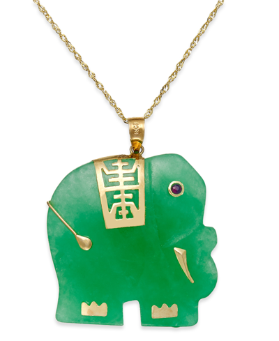 Macy's Dyed Jade Elephant Pendant Necklace In 14k Gold (25mm)