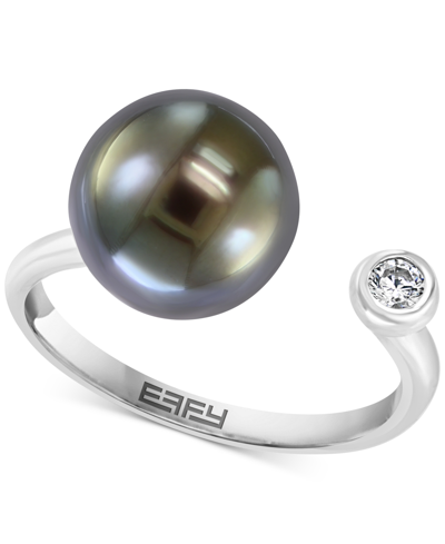 Effy Collection Cultured Freshwater Pearl Ring (8-1/2mm) & White Topaz (1/10 Ct. T.w.) Ring In Sterling Silver (also In Tahitian