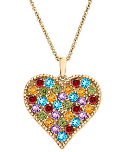 Macy's Multi-gemstone Pave Heart 18" Pendant Necklace (2 Ct. T.w.) In 14k Gold-plated Sterling Silver