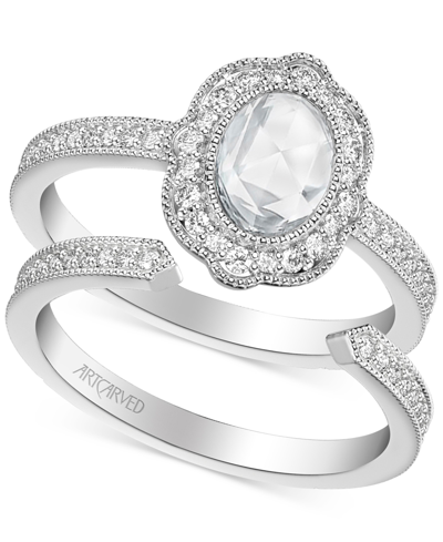 Artcarved Art Carved Diamond Rose-cut Oval Halo Bridal Set (7/8 Ct. T.w.) In 14k Gold In White Gold