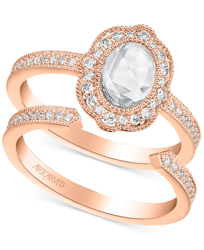 Artcarved Art Carved Diamond Rose-cut Oval Halo Bridal Set (7/8 Ct. T.w.) In 14k Gold In Rose Gold