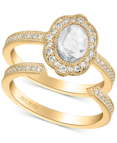 Artcarved Art Carved Diamond Rose-cut Oval Halo Bridal Set (7/8 Ct. T.w.) In 14k Gold In Yellow Gold