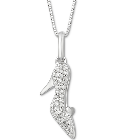 Enchanted Disney Fine Jewelry Diamond Cinderella Slipper Pendant Necklace (1/10 Ct. T.w.) In Sterling Silver, 16" + 2" Extender In Sterling Sliver