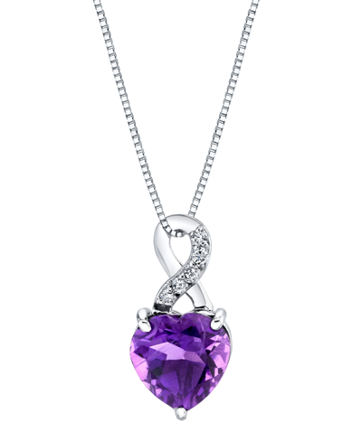Macy's Amethyst (1-3/4 Ct. T.w.) & Diamond (1/20 Ct. T.w.) Heart 18" Pendant Necklace In 10k White Gold In Purple
