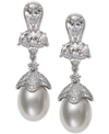 BELLE DE MER BELLE DE MER CULTURED FRESHWATER PEARL (9-10MM) & CUBIC ZIRCONIA DROP EARRINGS IN STERLING SILVER, C