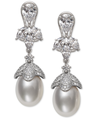 Belle De Mer Cultured Freshwater Pearl (9-10mm) & Cubic Zirconia Drop Earrings In Sterling Silver, C