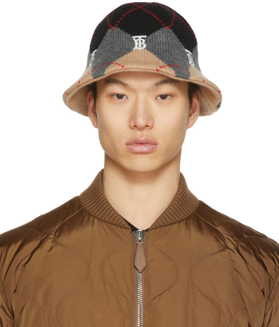 Burberry Wool-cashmere Tulip Argyle Bucket Hat In Grey