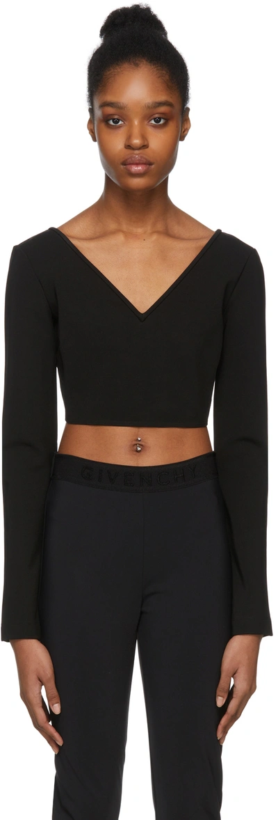 Givenchy Black Cropped V-neck Sweater In 001 Black