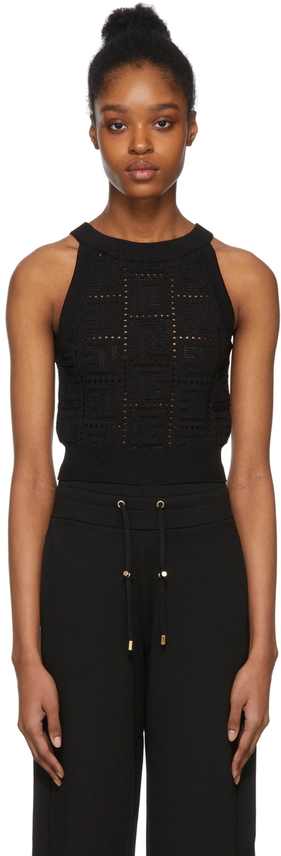 Balmain Black Monogram Knit Tank Top In 0pa Noir