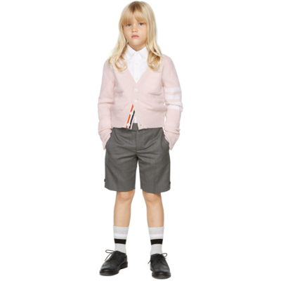 Thom Browne Babies' Kids Pink Cashmere 4-bar V-neck Cardigan