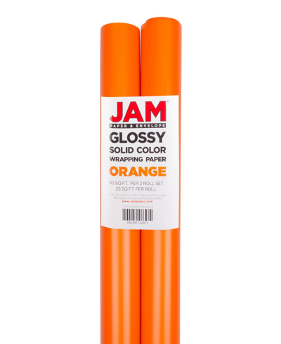 Jam Paper Gift Wrap 50 Square Feet Glossy Wrapping Paper Rolls, Pack Of 2 In Orange