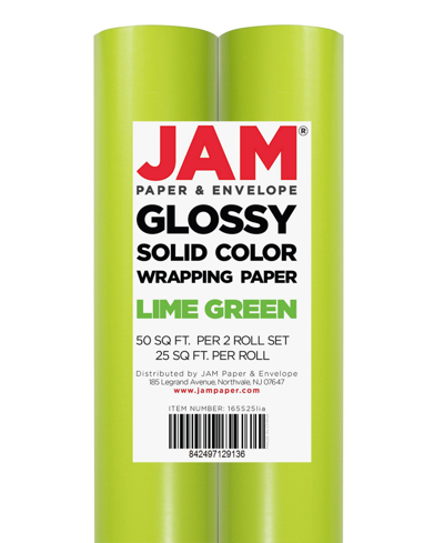 Jam Paper Gift Wrap 50 Square Feet Glossy Wrapping Paper Rolls, Pack Of 2 In Lime Green