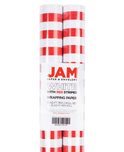 Jam Paper Gift Wrap 50 Square Feet Striped Wrapping Paper Rolls, Pack Of 2 In Red And White Striped