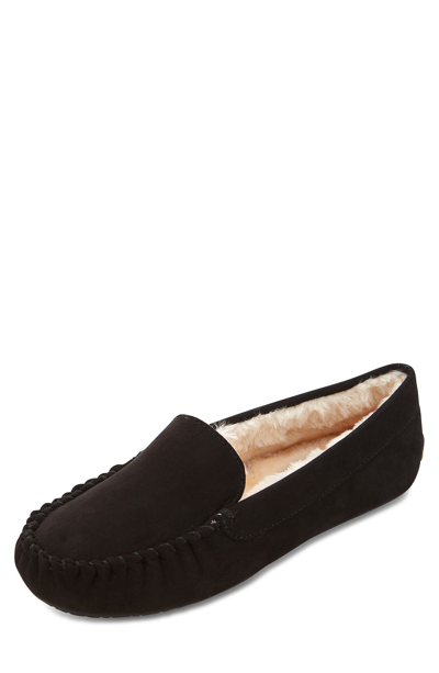 Floopi Moccasin Faux Fur Lined Slipper In Black