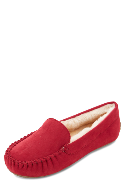 Floopi Moccasin Faux Fur Lined Slipper In Red