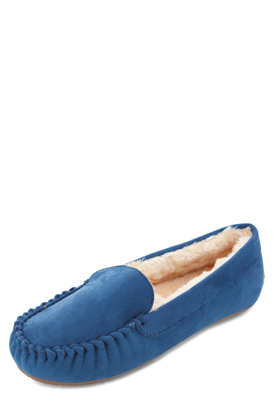 Floopi Moccasin Faux Fur Lined Slipper In Navy