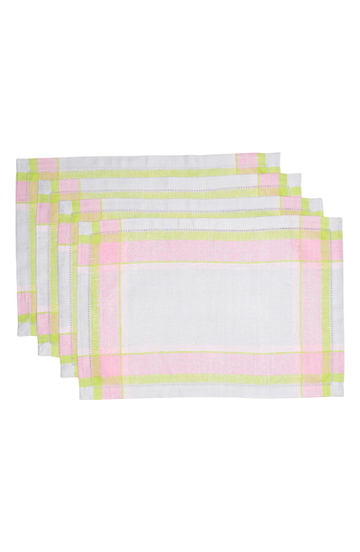 French Home Cleopatra Linen Placemat In Chartruse And Rose Pink