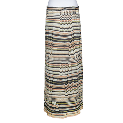 Pre-owned M Missoni Multicolored Stripe Perforated Knit Skirt L