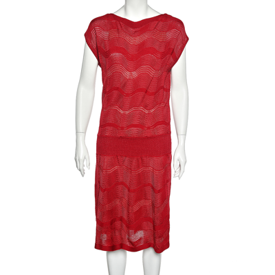 Pre-owned M Missoni Red Patterned Wool Dress L